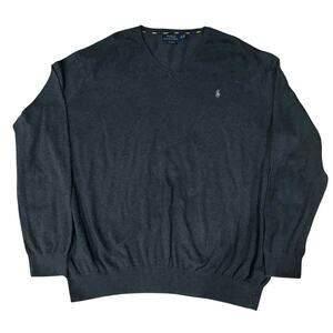 Vintage Polo Ralph Lauren Sweater Pima Cotton Charcoal Gray V Neck Sweater 3XLT